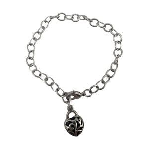 Lia Sophia Heart Charm Silver Tone Rolo Chain Black Accents 6.25” Bracelet